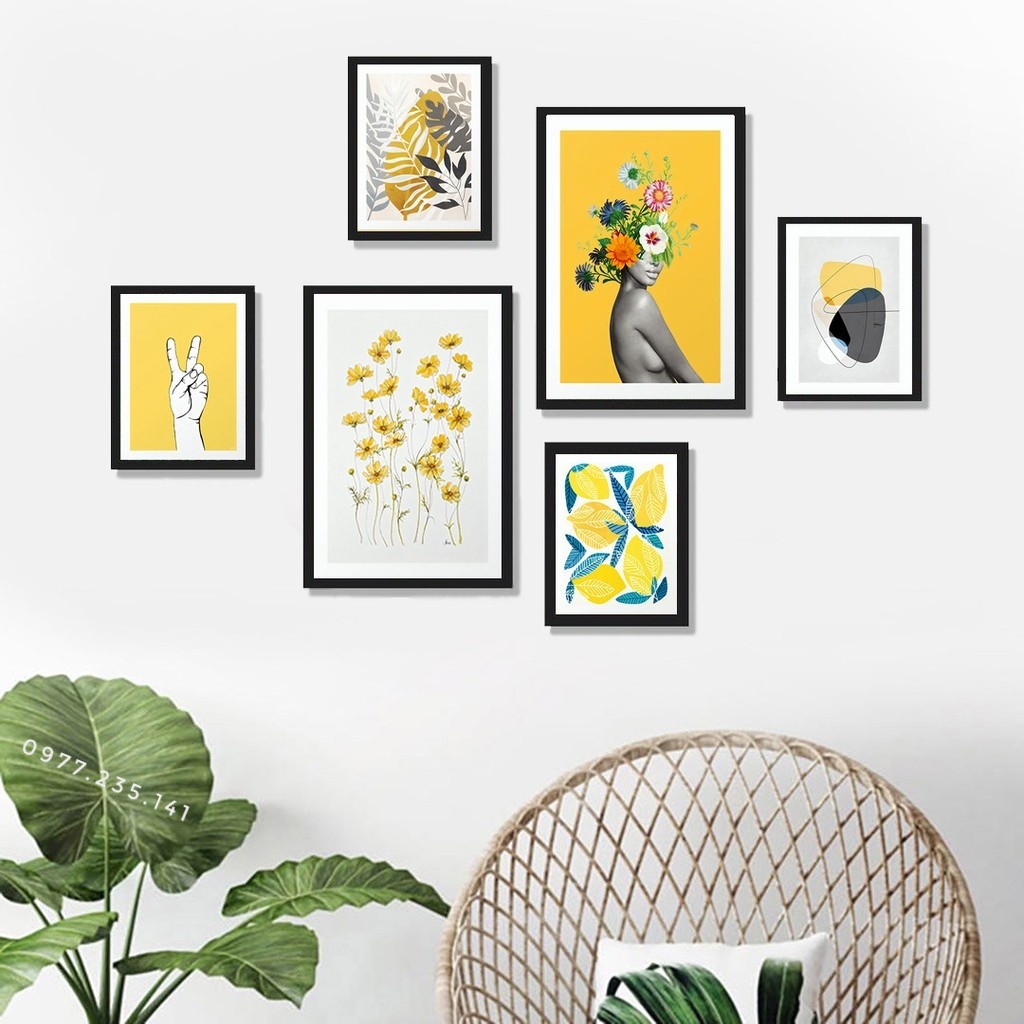Bộ (Set) 6 tranh treo tường khung gỗ vintage tropical ,Trang trí nhà cửa decor phòng khách, Quà tặng ý nghĩa