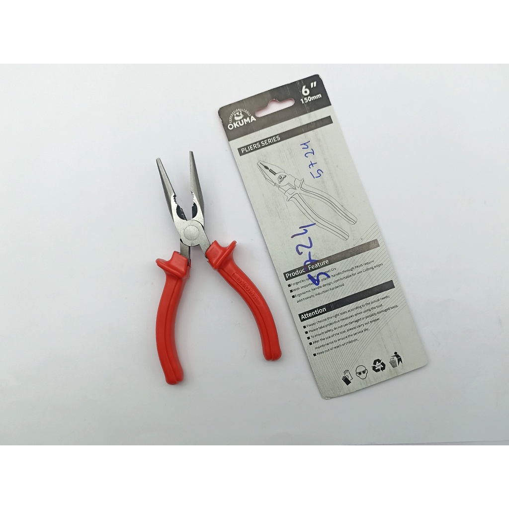 Kìm mỏ nhọn tay đỏ 6inch 150mm, 8inch 200mm OKUMA
