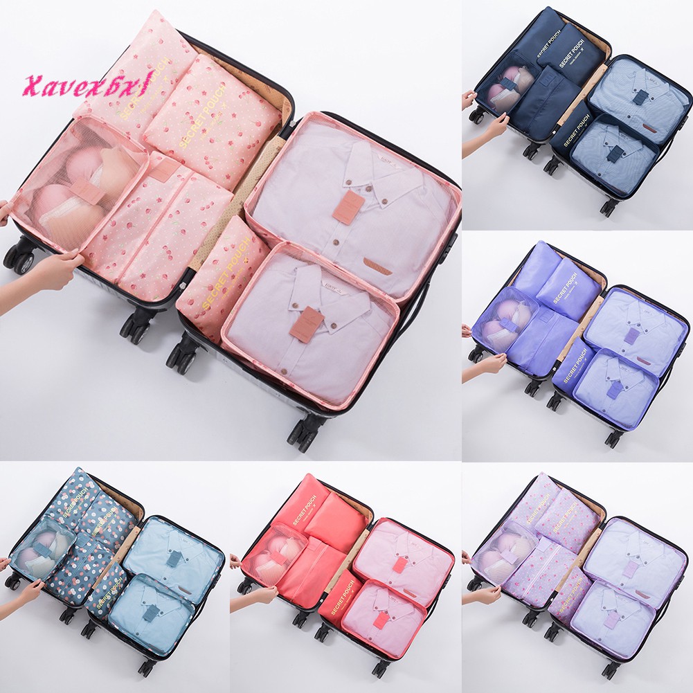 XA 7Pcs Waterproof Zippered Travel Clothes Underwear Makeup Storage Bag Organizer