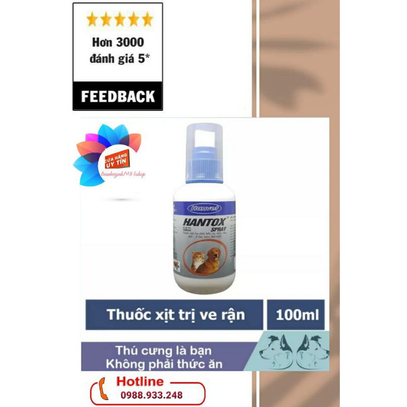 Thuốc xịt HANTOX- SPRAY 100ml New trị rận, ghẻ, ve Chó mèo