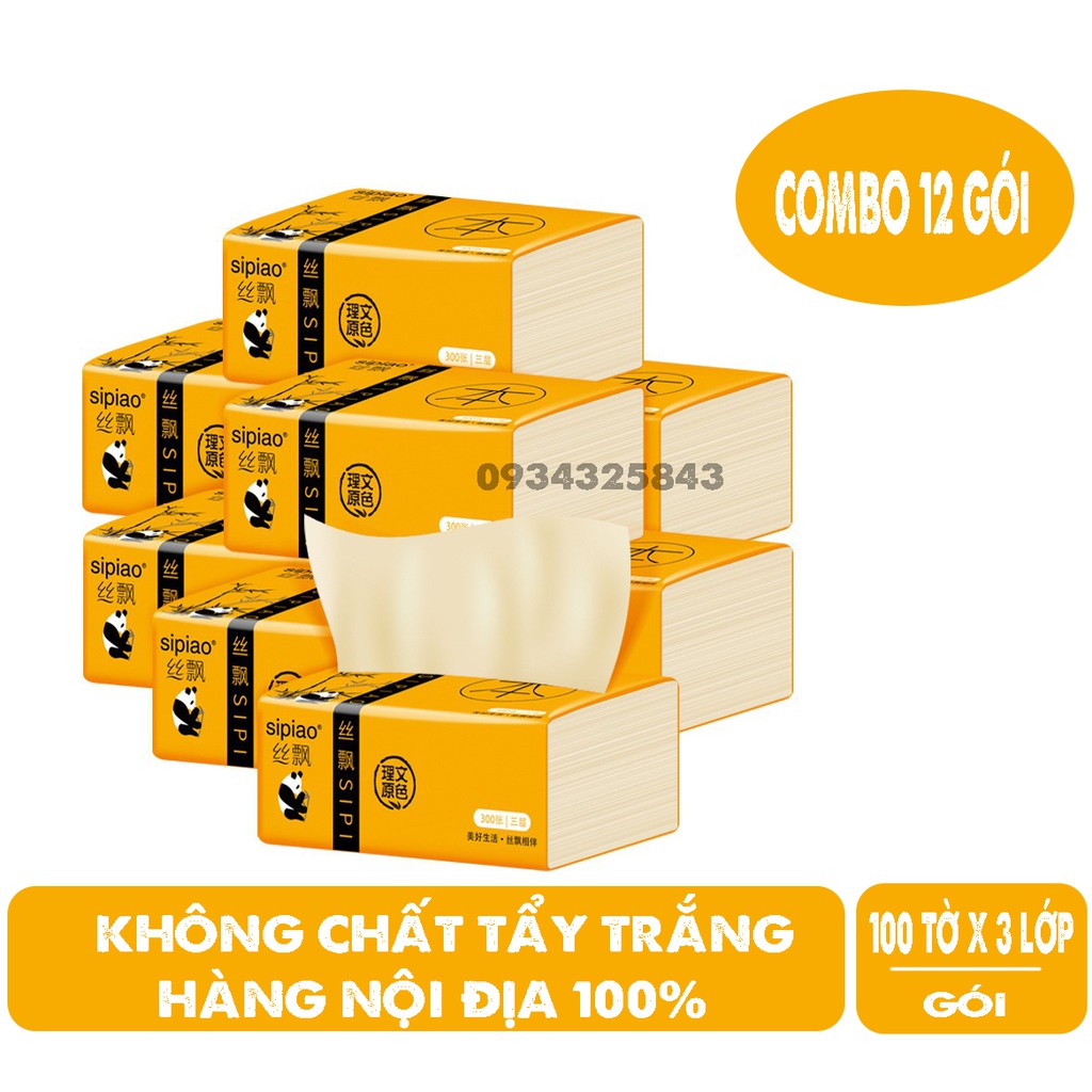 Combo 12 gói giấy ăn gấu trúc Sipiao - Hàng nội địa 100%