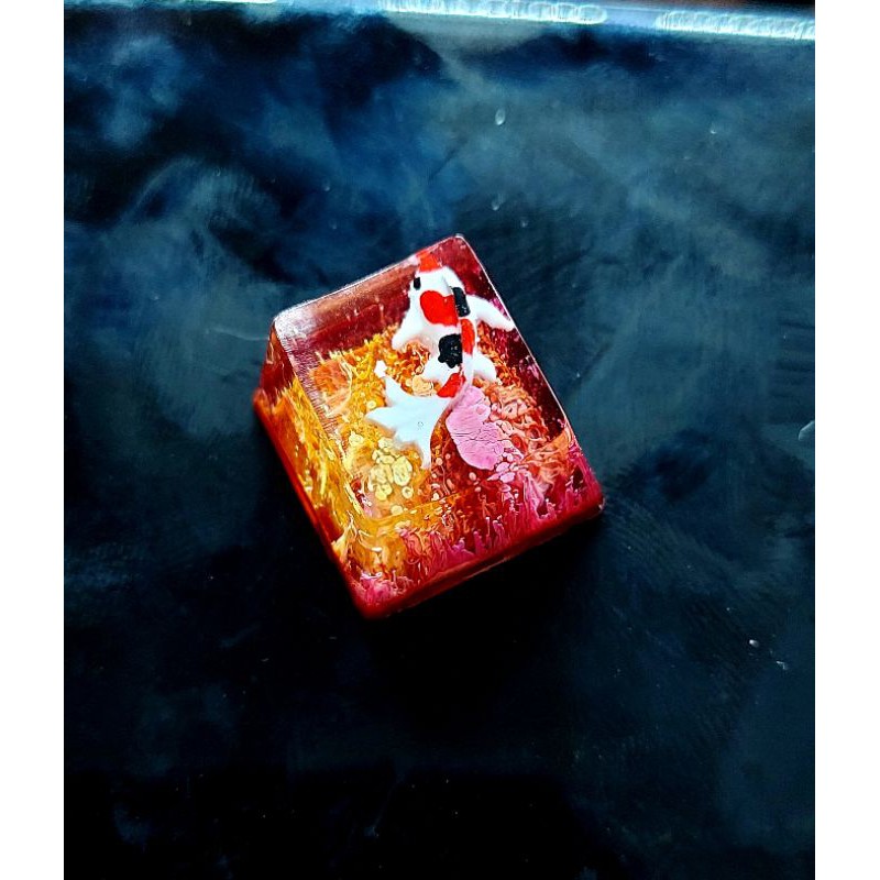 keycap resin cá koi tone đỏ vàng trang trí bàn phím cơ gaming