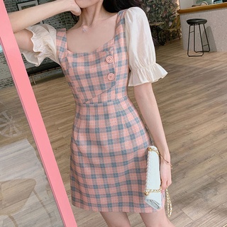 Đầm Chữ A Tay Lửng Vải Voan Họa Tiết Kẻ Sọc Thời Trang Mùa Hè Hàn Quốc Dành Cho Bạn Nữ