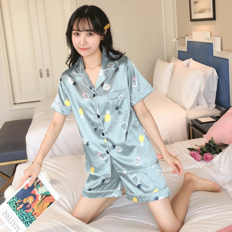 [giảm 10% đơn 200K] Bộ đồ Pijama lụaBộ lụa thiết kế Quần Sooc Họa tiết chất liệu satin măt rười rượi cao cấp
