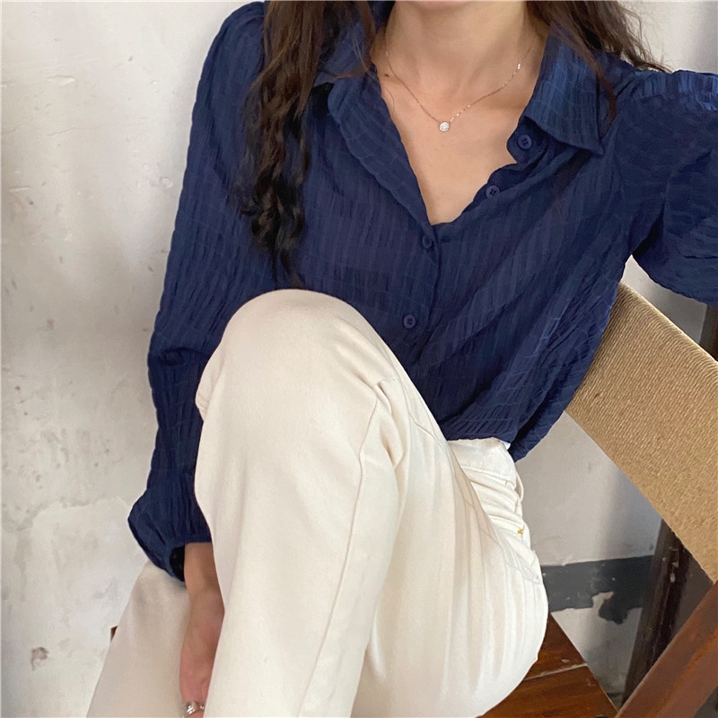 SUXI Áo Sơ Mi Tay Dài Dáng Rộng Màu Sắc Đơn Giản Phong Cách Hàn Quốc Thời Trang Mùa Hè Xinh Xắn Cho Nữ