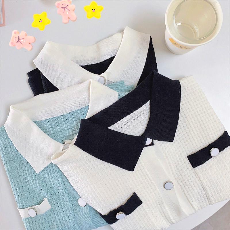 Summer Ice Silk Knitted T-shirt Short-sleeved Thin Ladies Polo Collar Bottoming Cardigan All-match Temperament Top