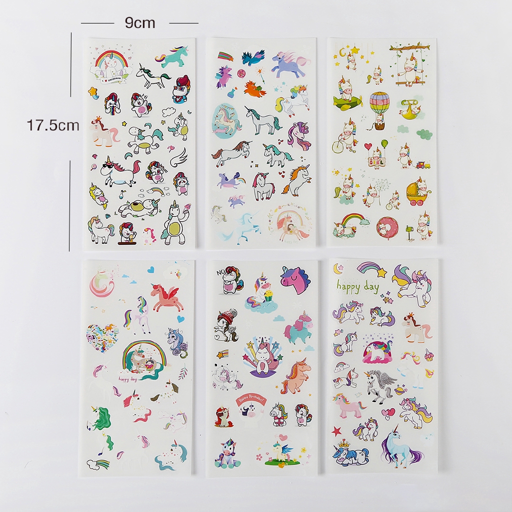 Set 6 tấm miếng dán họa tiết kỳ lân hoạt hình dễ thương