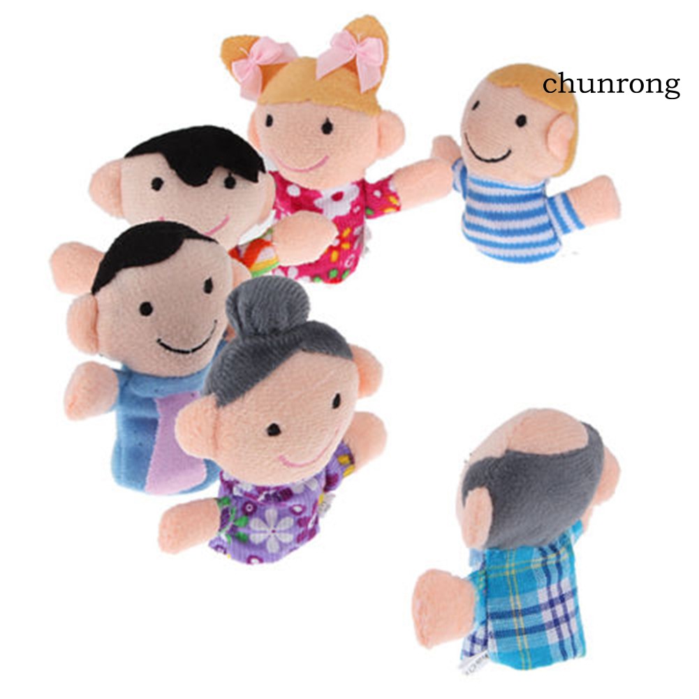 CR+6Pcs Baby Kid Plush Cloth Play Game Learn Story Family Finger Puppets Toys Set
