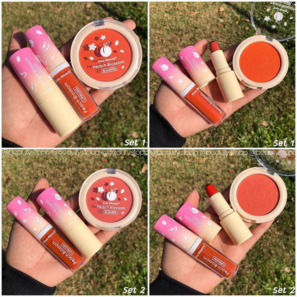 Set 3 món: son thỏi, son kem và má hồng của Kiss Beauty Peach Blossom make up | BigBuy360 - bigbuy360.vn