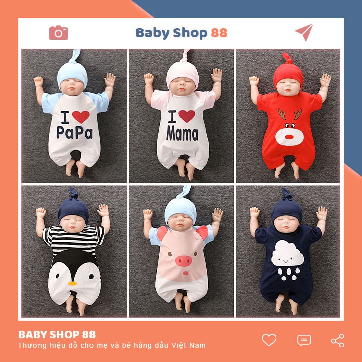 Quần Áo Trẻ Em Sơ Sinh Bộ Đồ Liền Thân Đùi Cộc Tay Chất Cotton Bodysuit Hình Thú Cho Bé Trai Bé Gái - [BDC3]