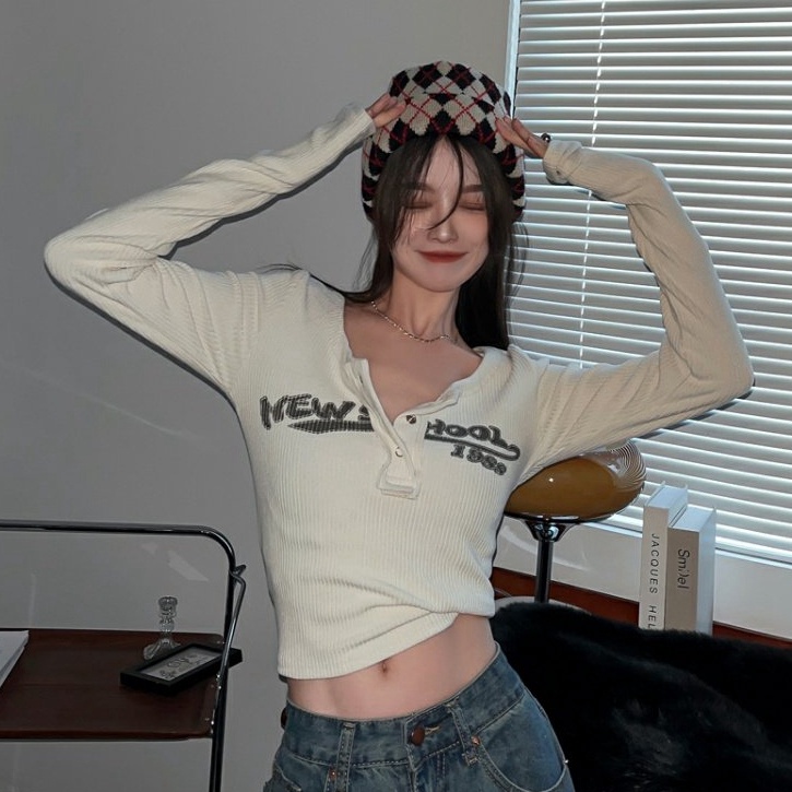 Áo kiểu croptop SUXI tay dài màu trơn phong cách vintage thời trang mới