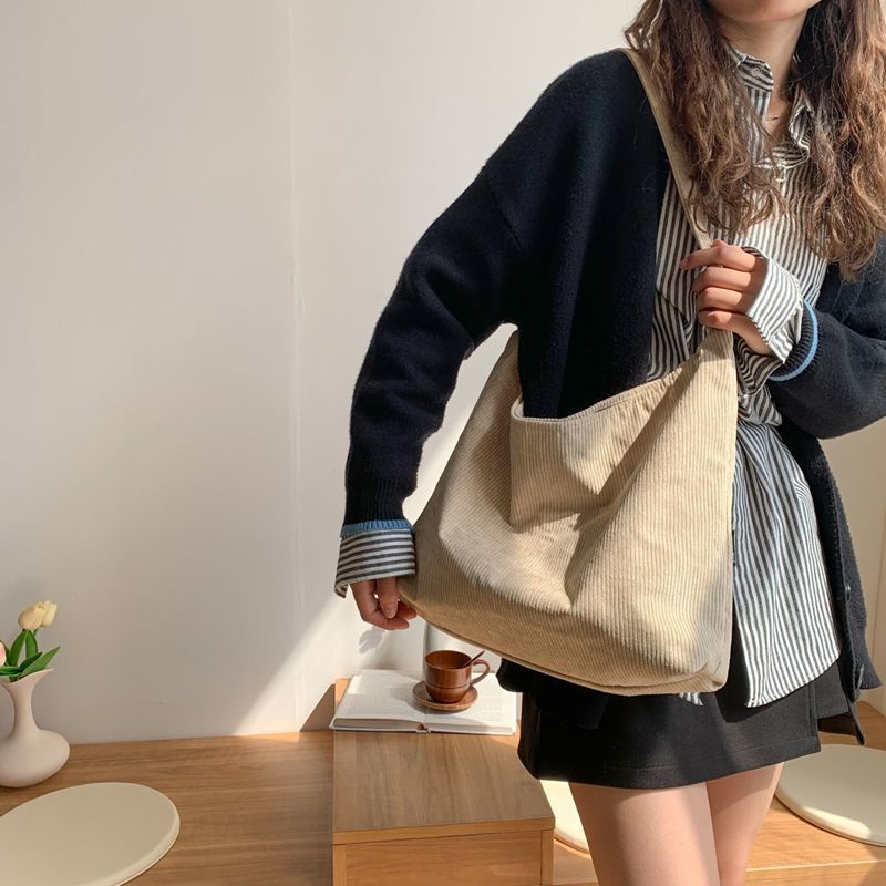 Túi Xách Vải Nhung Kẻ Kích Cỡ Lớn Có 3 Kiểu Thời Trang Dành Cho Nữ