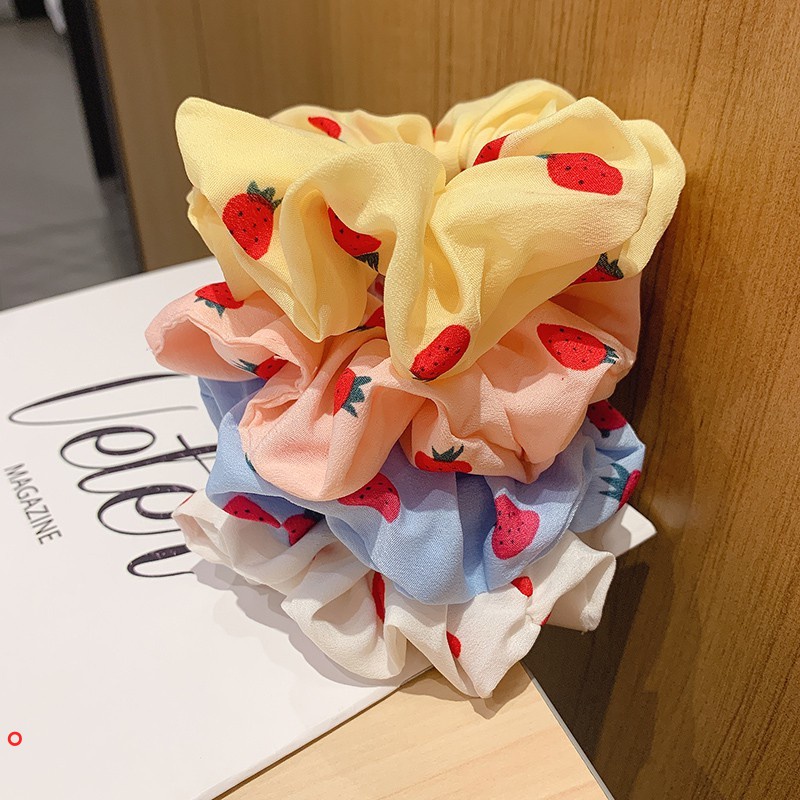 Dây buộc tóc, cột tóc vải scrunchies quả dâu siêu đẹp KIFLI