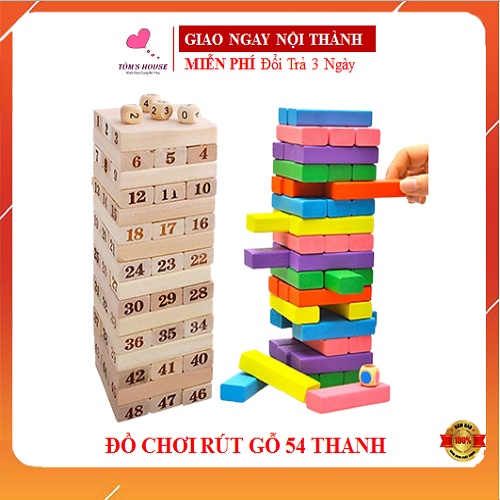 Đồ Chơi Rút Gỗ Màu Và Số 54 Thanh Kèm Xúc Xắc