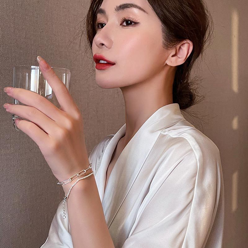 S925 silver Vòng Tay Mạ Bạc Thiết Kế Đơn Giản Thời Trang Nhật Hàn Cho Nữ