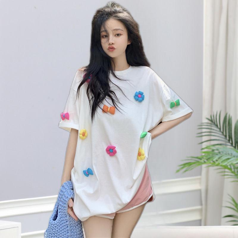 Áo Thun Tay Ngắn Thắt Nơ Ba Chiều Phong Cách Hàn Quốc Dễ Phối Đồ Hợp Thời Trang