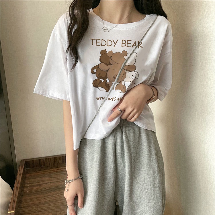 Áo croptop nữ tay ngắn cổ tròn vải thun cotton kiểu hàn quốc CR029 Miucho in hình hoạ tiết