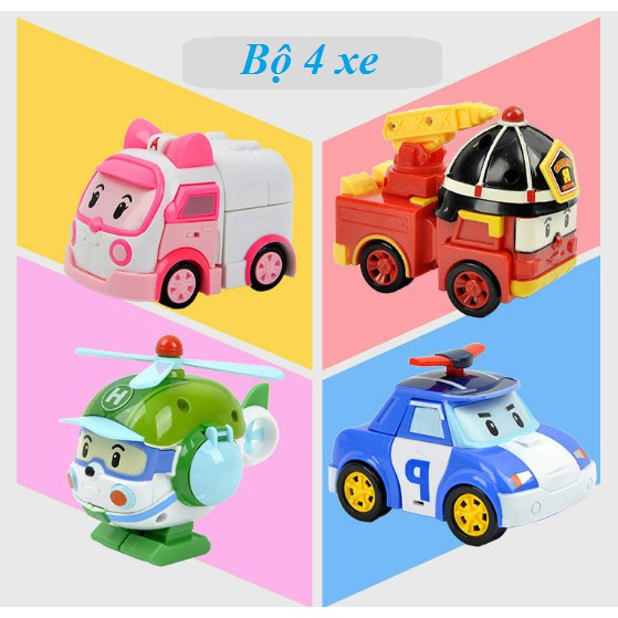 {Loại 1} Bộ 6 xe biến hình Robocar Poli phim hoạt hình Poli và những người bạn