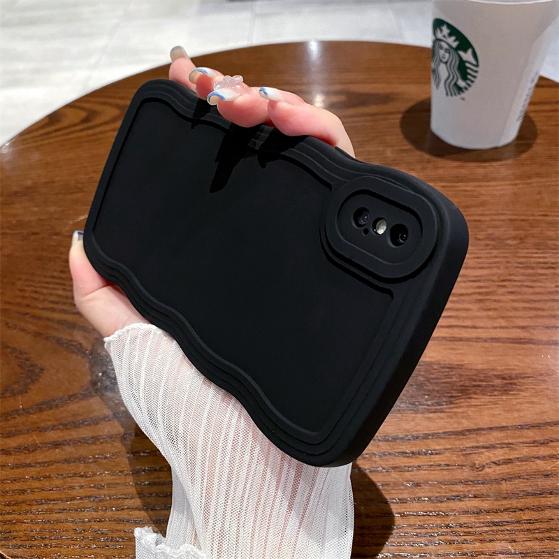 Ốp Điện Thoại Màu Kẹo Trơn Viền Gợn Sóng Sang Trọng Chống Sốc Cho iPhone 7 Plus 8 Plus x xs max xr 11 Pro max 12 Pro