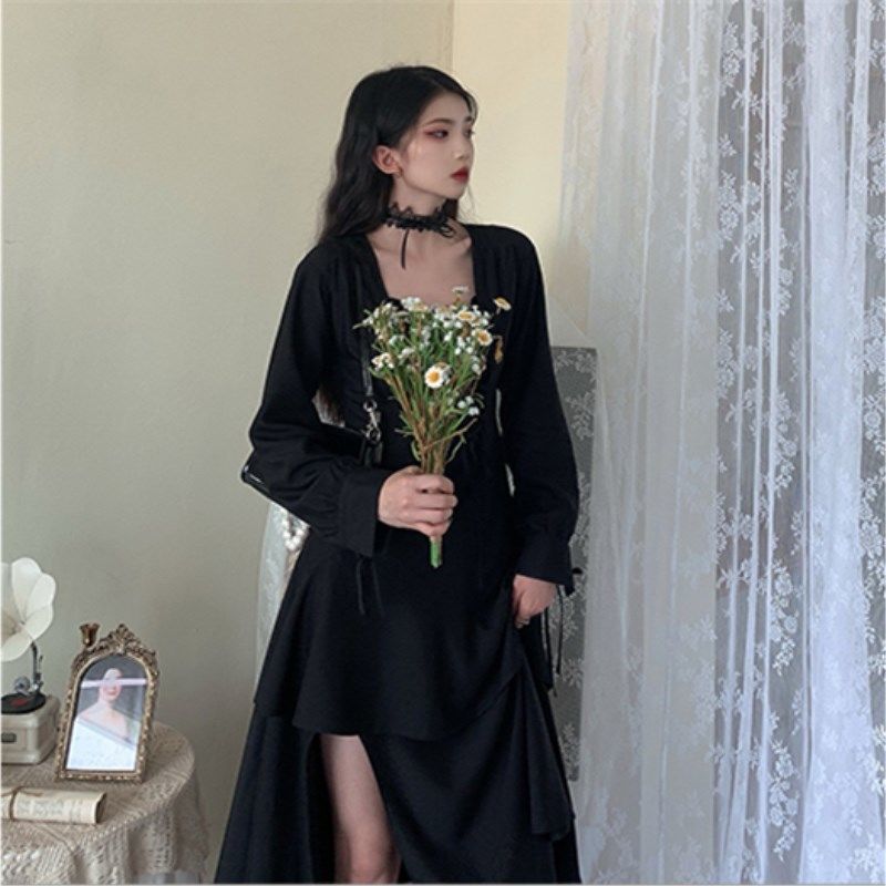 [Code FASHION3399 to refund 15% single coin from 99k] Black Long Sleeve Dress Unique Design Autumn Fashion Style For Women