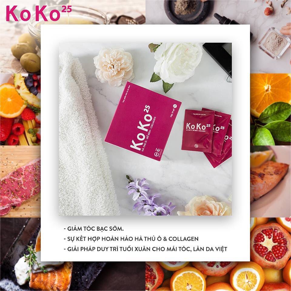 Koko 25 - Cao uống Hà Thủ Ô & Đỗ Đen & Collagen dạng bột, Hộp 20 gói, giúp giảm tóc bạc, đẹp da, đẩy lùi lão hóa