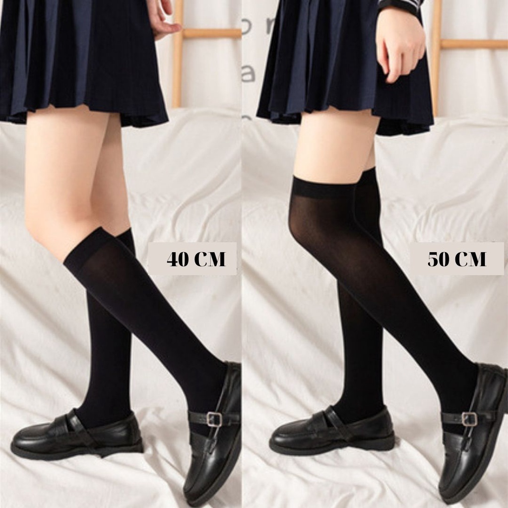 ❤️HOMIE CORNER❤️ Tất nữ ống dài mỏng ngang bắp chân và đầu gối màu trắng đen phong cách Hàn quốc HC34