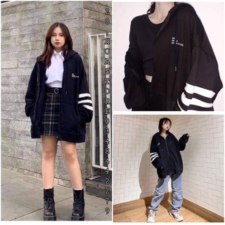 Áo khoác hoodie ohoh official kẻ sọc tay trắng - áo khoác nỉ ho ho oh oh viền tay màu đen hot
