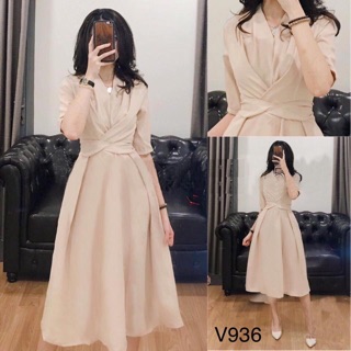 Váy xoè thắt eo 2 màu đỏ - be ( có ảnh thật )