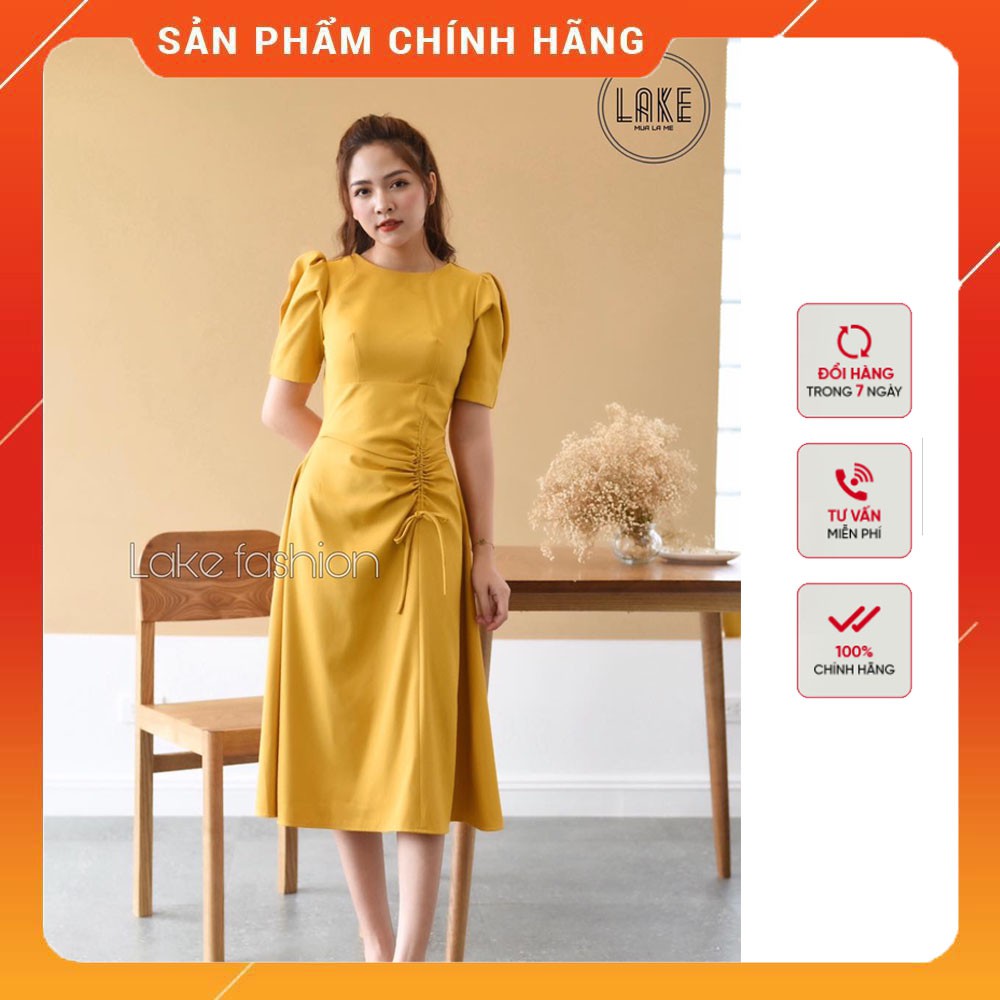 Váy,đầm tay bồng rút eo che bụng lake fashion màu vàng | BigBuy360 - bigbuy360.vn