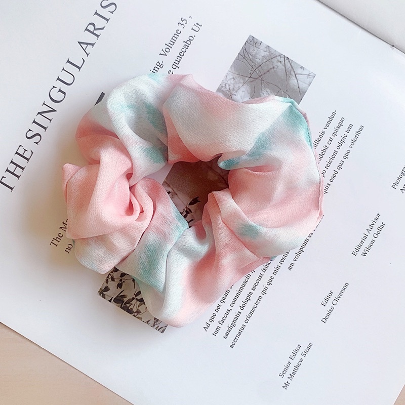 Cột Tóc Scrunchies Vải Voan,Dây Buộc Tóc Vải Voan Mỏng Loang Màu Phong Cách Hàn Quốc