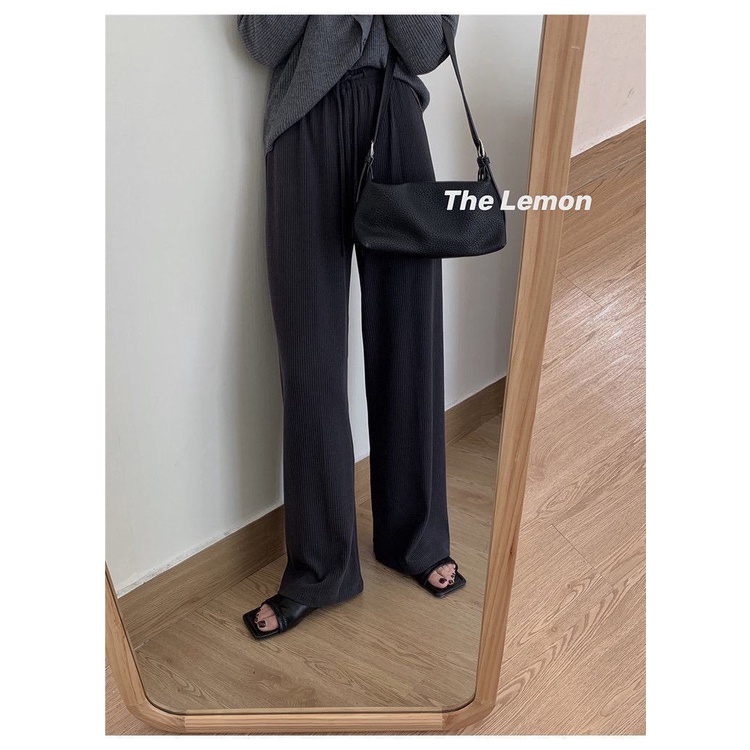 [Spot] Quần ống rộng lưng cao bằng vải nhung kẻ phong cách Hàn Quốc đơn giản dễ phối đồ
