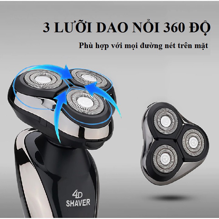 Máy cạo râu cao cấp Shaver tự động mài 3 lưỡi dao - bộ dao cạo râu điện sử dụng pin sạc cổng USB tiện lợi