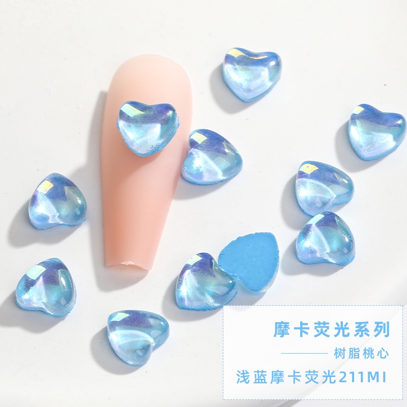 Miếng Dán Trang Trí Móng Tay Dạ Quang Họa Tiết Trái Tim Xinh Xắn 10PCS