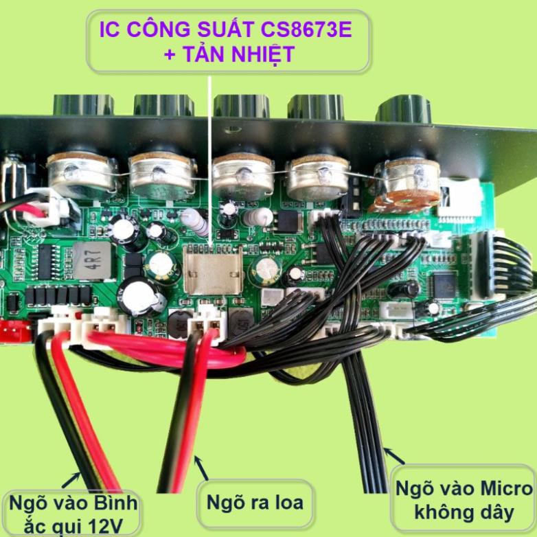 Mạch loa kéo CS8673E 130W, thu âm LIVESTREAM, DSP lập trình chống hú có chỉnh Bass Treble Micro, nguồn xung 220V