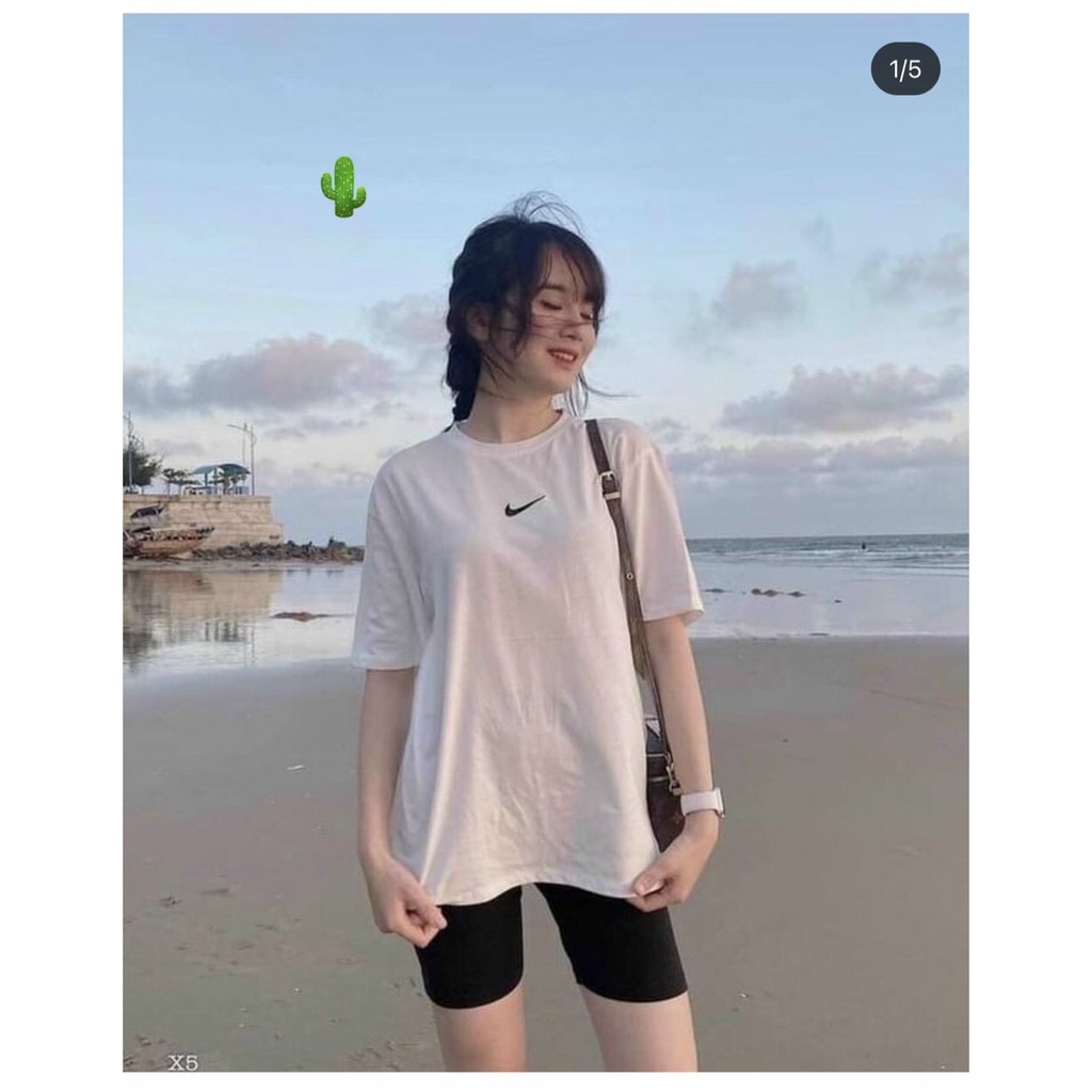 Áo thun nữ cổ tròn tay ngắn form rộng dấu móc xinh có cả set pc