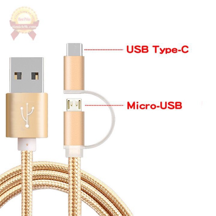 [Hàng xịn] Cáp sạc dây dù 2 đầu dính Micro Usb và TypeC dài 1m2 chống đứt cho điện thoại Samsung Vivo Oppo