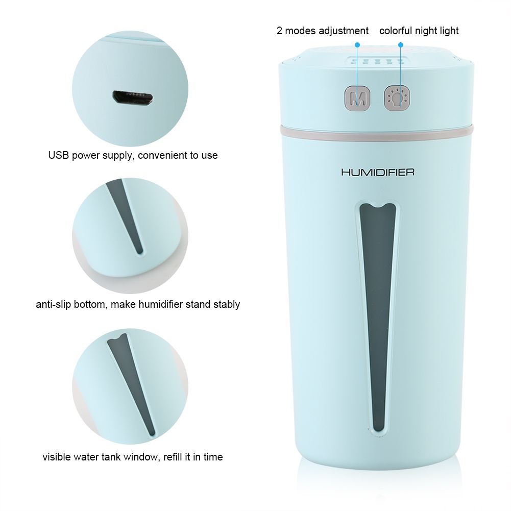 Hàng Hot DC 5V USB hình Cup Phòng nhà Văn phòng Máy làm ẩm không khí trên ô tô Bộ khuếch tán với đèn LED đầy màu sắc ban đêm Hàng giao ngayVirgina056