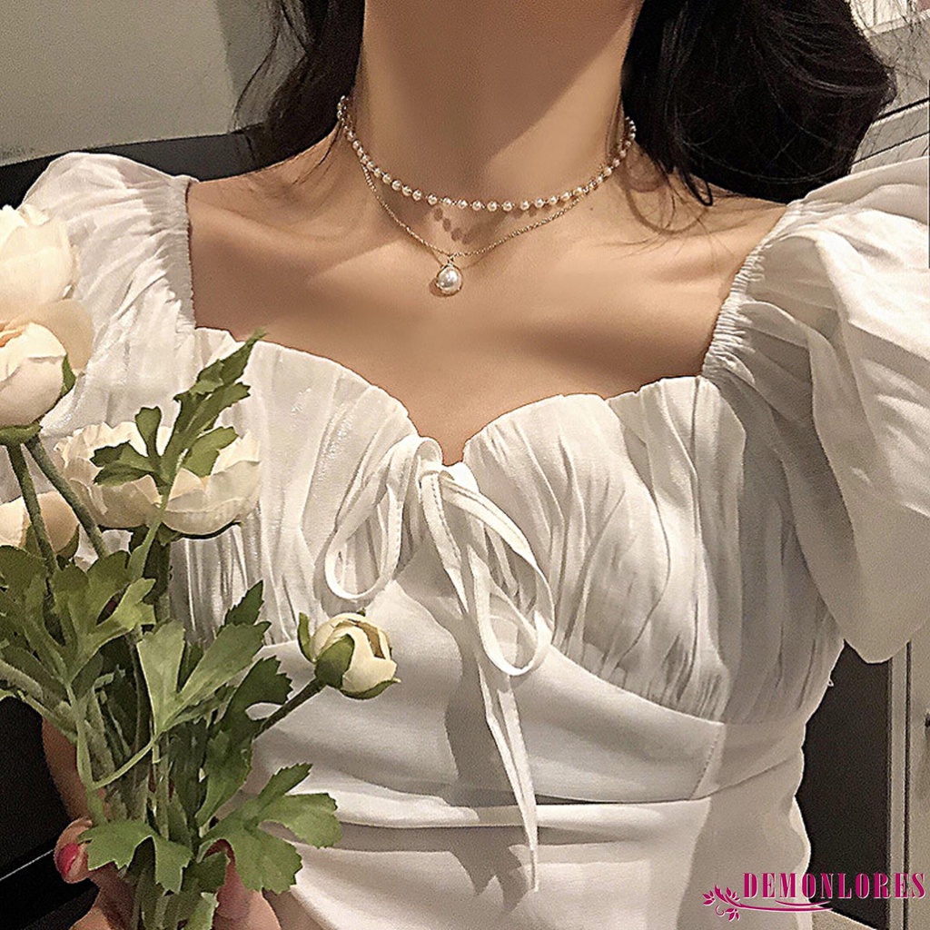 Vòng cổ Nhiều Lớp Đính Ngọc Trai Nhân Tạo Màu Bạc / Vàng Kim Thời Trang Cho Nữ