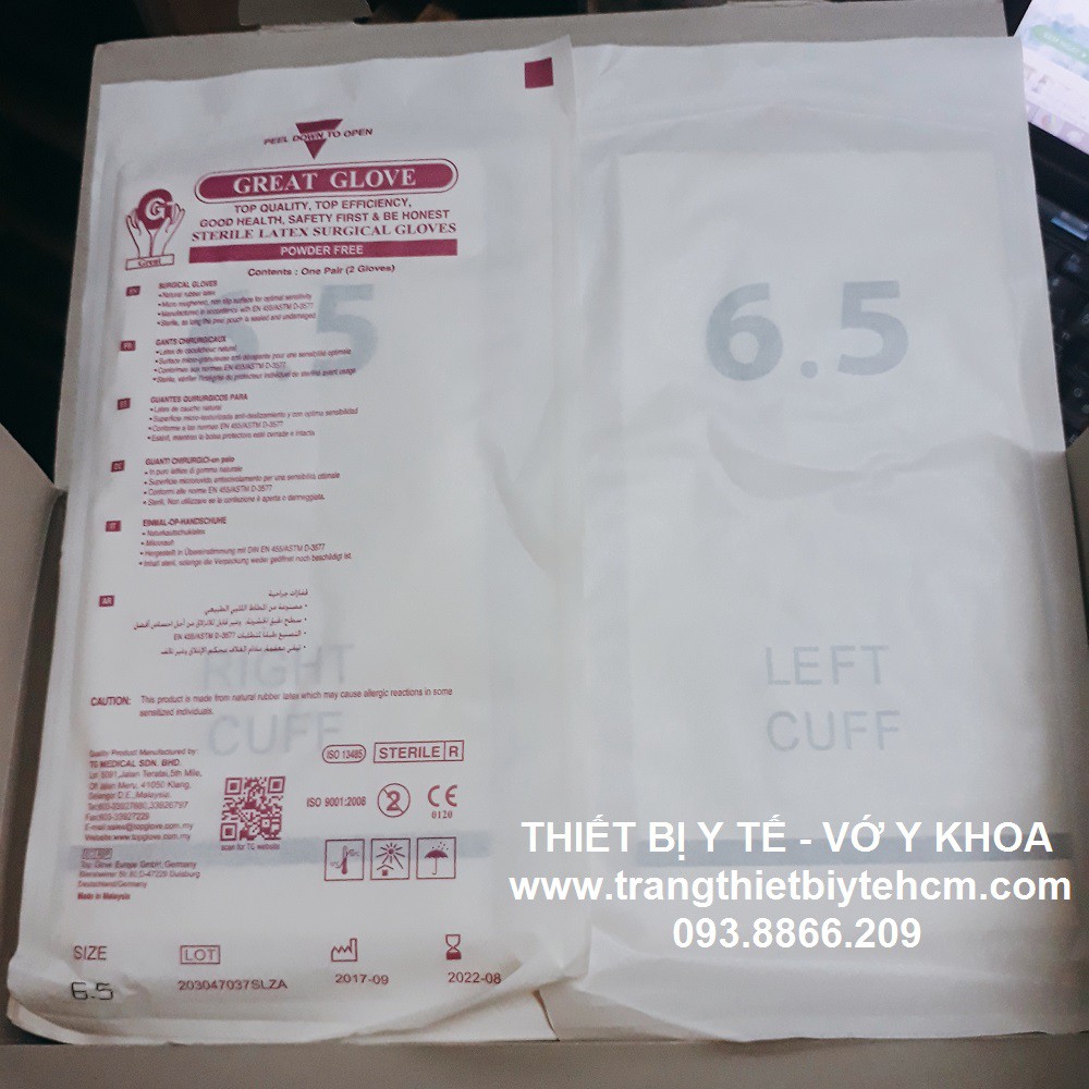 [1 ĐÔI] Găng tay tiệt trùng không bột/có bột Malaysia