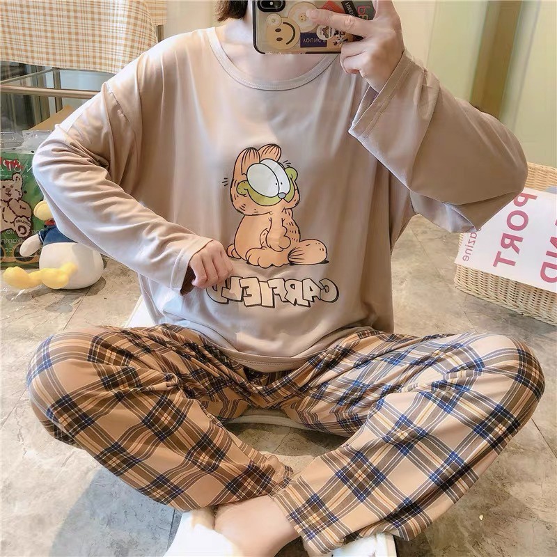 Bộ ngủ pijama dài tay quần kẻ nhiều màu