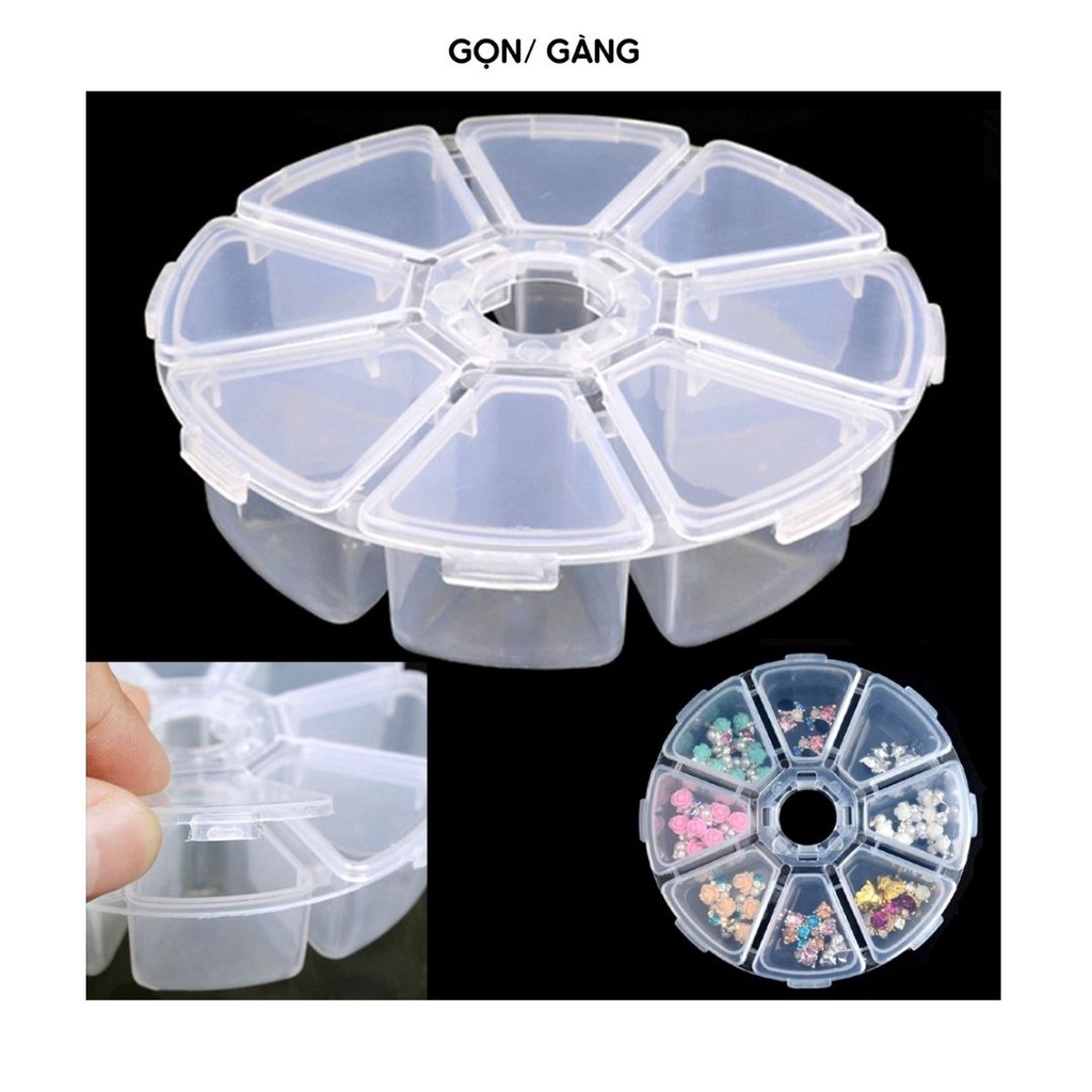 Hộp nhựa nhiều ngăn 8 ngăn tròn trong suốt đựng đồ dùng cá nhân Gọn Gàng