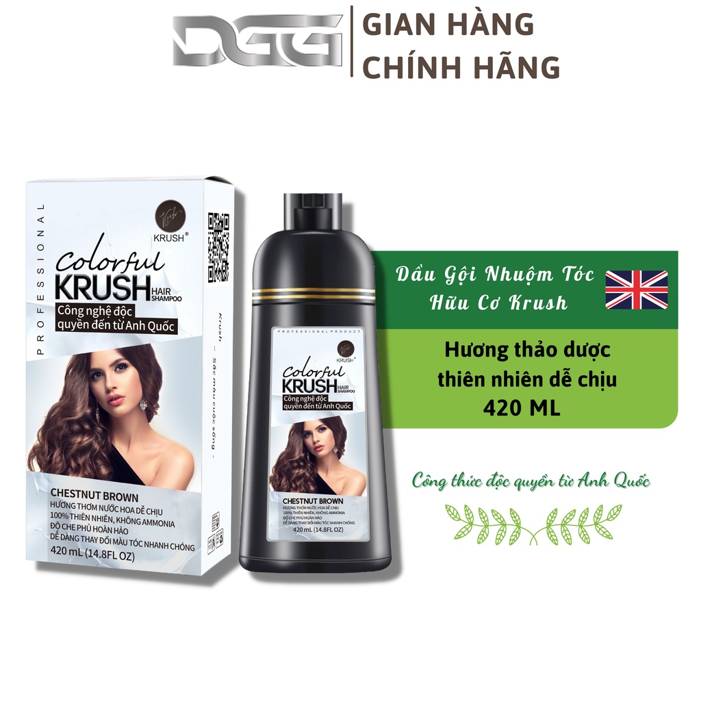 Dầu gội nhuộm tóc hữu cơ chai 420ml  Màu nâu hạt dẻ  Krush Anh Quốc