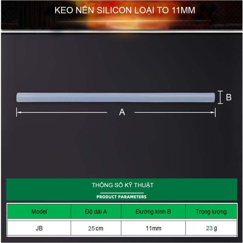 Bộ 10 keo nến Silicon loại tốt, dùng cho súng bắn keo 60W, 80W, 100W TUOSEN (Kích thước: 250mmx11mm)