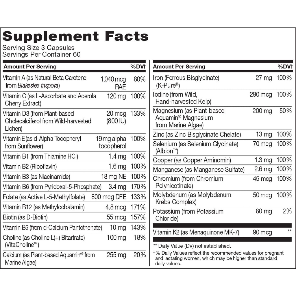 Vitamin Khoáng Chất Cho Mẹ Bầu 180 Viên - Folate 800mcg - D3 K2 - Naturelo - Garden Of Life - Prenatal