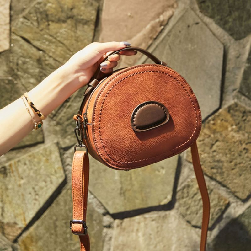 Túi Xách Da Đeo Vai Dáng Tròn Phong Cách Vintage Cho Nữ