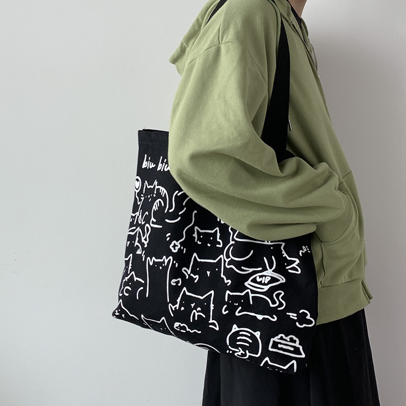 Túi đeo vai PEPPERMINT 46428 vải canvas in họa tiết hoạt hình dễ thương
