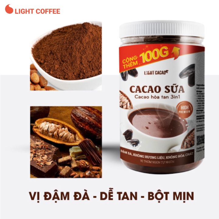 [Mã BMBAU50 giảm 7% đơn 99K] Cacao sữa hòa tan 3in1 Light Coffee, hũ 650g vị đậm đà, không hương liệu