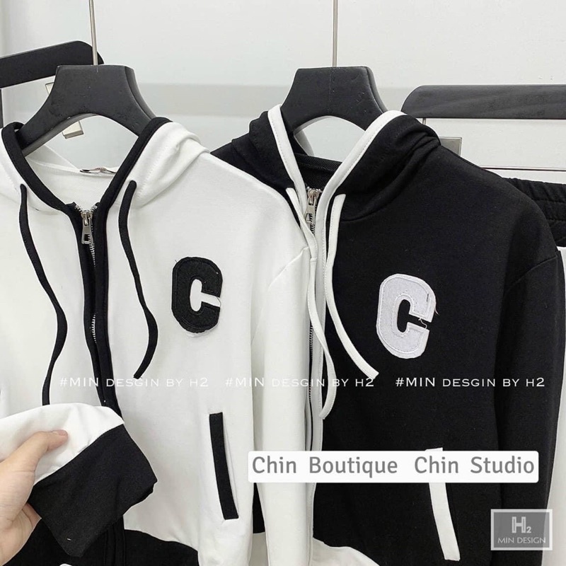 Set bộ mũ khoá chữ C thêu nổi quần ống suông phối