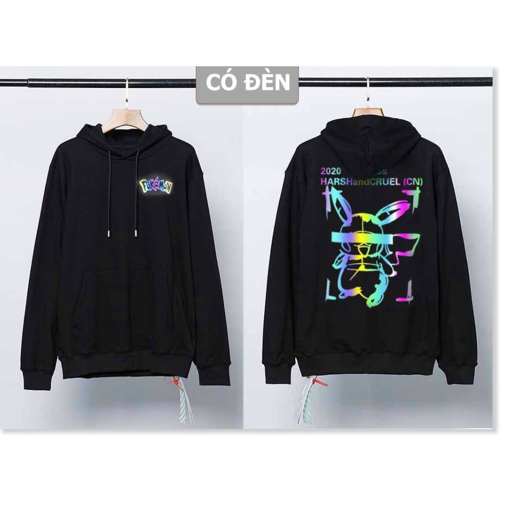 Áo khoác hoodie nam nữ  phối chữ cùng họa tiết pikachu phản quang siêu đẹp form rộng thoáng mát hot | BigBuy360 - bigbuy360.vn