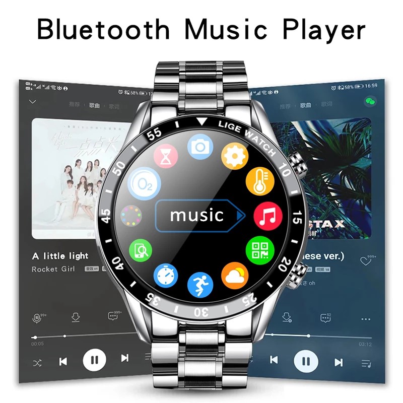 Đồng hồ thông minh LIGE Thể thao nguyên bản Màn hình cảm ứng đầy đủ Bluetooth chống nước cho Android iOS